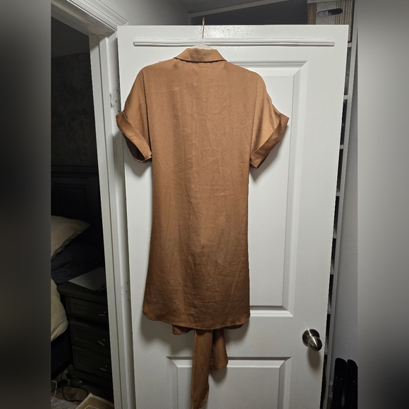 Satin Brown dress with tie-front detail - Picture 7 of 7